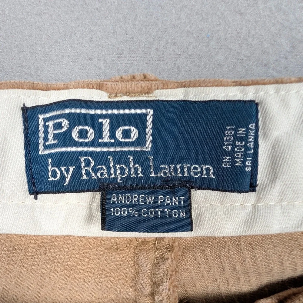 Vintage‎ Polo Ralph Lauren Andrew Pants Men 38x32 Tan Corduroy Pleated Trousers